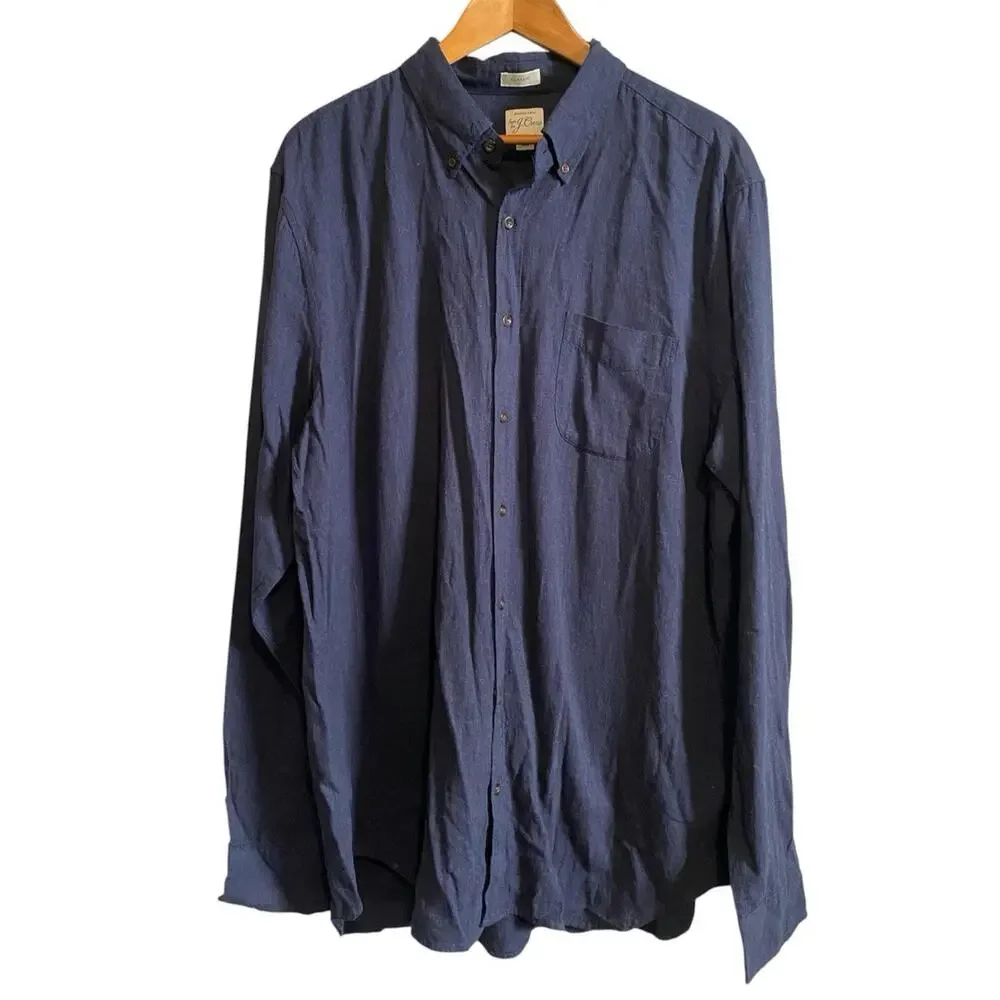 J. Crew Men’s Classic Brushed Twill Long Sleeve Navy Button Down Shirt XL T NWT